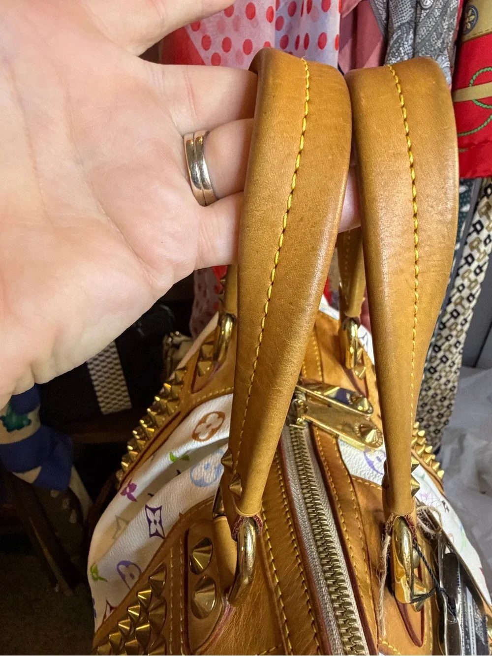 White Multicolor Murakami Studded Satchel Bag Courtney MM